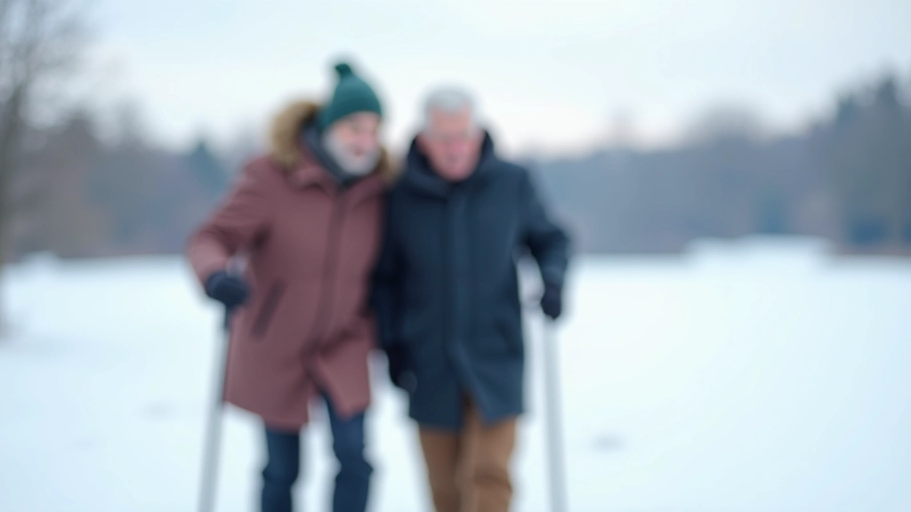 Seniori staigā uz sasalusā ezera ledus virsmas, Latgalē, ziemas mājā fona